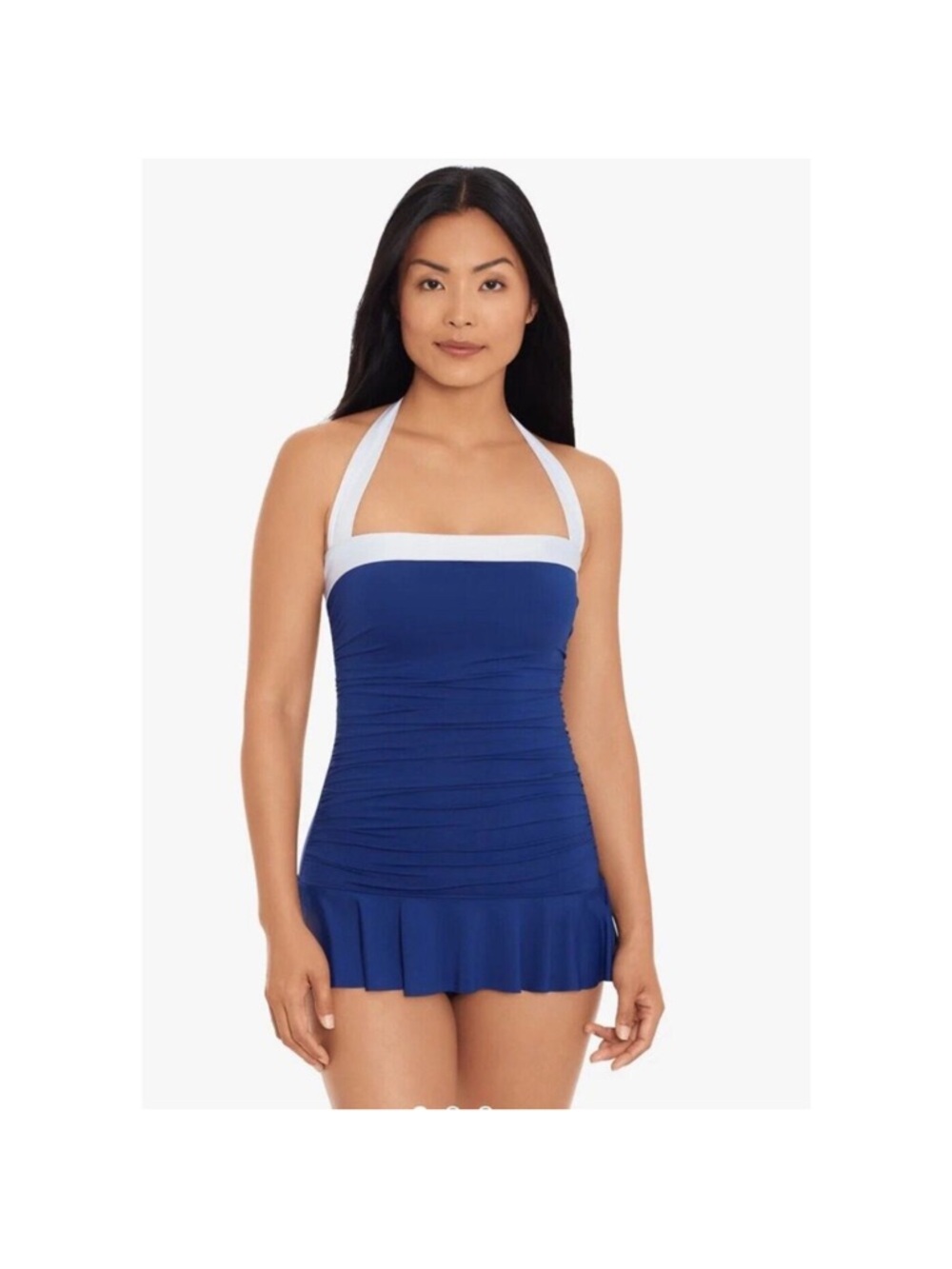 Lauren Ralph Lauren Swimsuit Woman’s 8 Blue White Bel Air Skirted One Piece